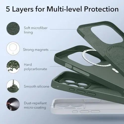 ESR for iPhone 15 Pro Max Case with MagSafe, Supports Magnetic Charging, Slim Liquid Silicone Case, Shock Absorbing, Screen and Camera Protection, Cloud Series, Green - 5