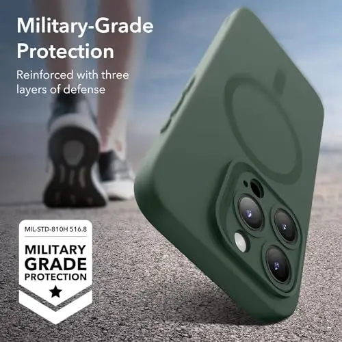 ESR for iPhone 15 Pro Max Case with MagSafe, Supports Magnetic Charging, Slim Liquid Silicone Case, Shock Absorbing, Screen and Camera Protection, Cloud Series, Green - 4