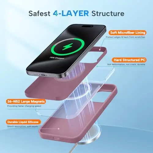 Miracase for iPhone 15 Pro Max Case, [with 2X Screen Protectors], Compatible with MagSafe, Liquid Silicone Case Shockproof Drop Protection Phone Case for 15 Pro Max, Blackcurrant Magnetic - 4