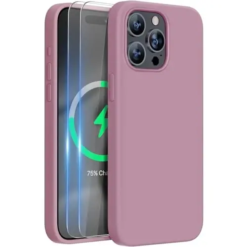 Miracase for iPhone 15 Pro Max Case, [with 2X Screen Protectors], Compatible with MagSafe, Liquid Silicone Case Shockproof Drop Protection Phone Case for 15 Pro Max, Blackcurrant Magnetic - MIRACASE