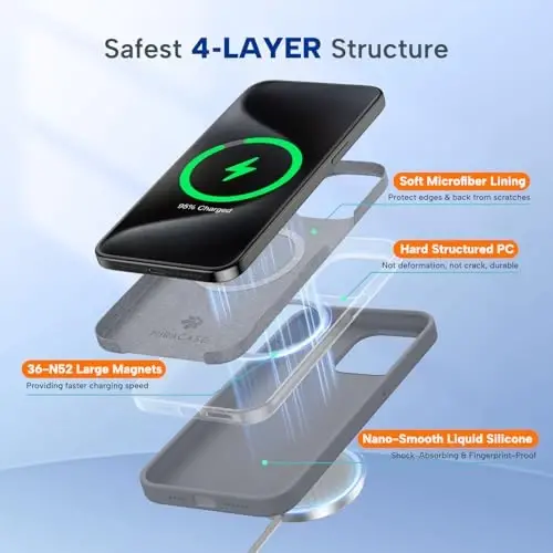 iPhone 15 Pro Max için Miracase Manyetik Kılıf, [Yumuşak Çizilmez Mikrofiber Astar], MagSafe Uyumlu, Sıvı Silikon Darbeye Dayanıklı Düşme Korumalı Telefon Kılıfı, Lavanta Grisi - 3