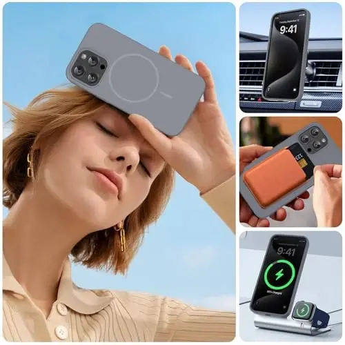 iPhone 15 Pro Max için Miracase Manyetik Kılıf, [Yumuşak Çizilmez Mikrofiber Astar], MagSafe Uyumlu, Sıvı Silikon Darbeye Dayanıklı Düşme Korumalı Telefon Kılıfı, Lavanta Grisi - 6