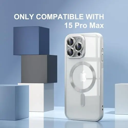 Misea Magnetic for iPhone 15 Pro Max Case [Never Yellowing] [Military Grade Drop Protection] Full Camera Lens Protector Soft Clear Phone Case for Women Girls, Titanium Silver - 2