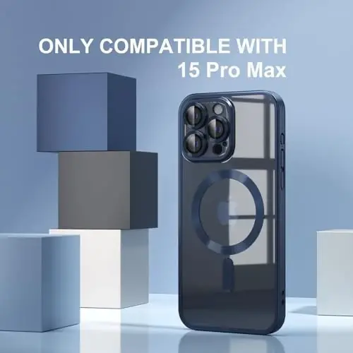 Misea Magnetic for iPhone 15 Pro Max Case [Never Yellowing] [Military Grade Drop Protection] Full Camera Lens Protector Soft Clear Phone Case for Women Girls, Titanium Blue - 2