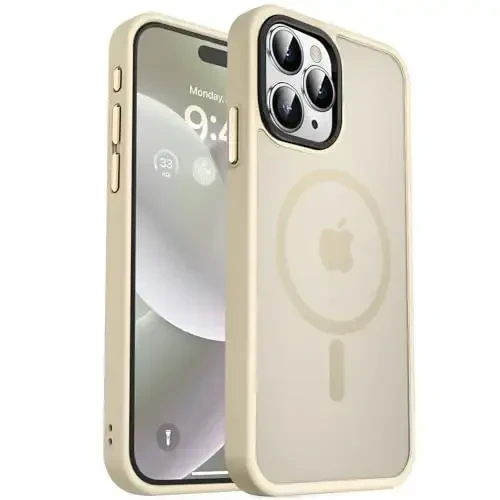 MOCCA Strong Magnetic for iPhone 15 Pro Max Case, [Compatible with Magsafe][13FT Military Drop Protection] Slim Translucent Matte Shockproof Case for iPhone 15 Pro Max 6.7'', Light Gold 
