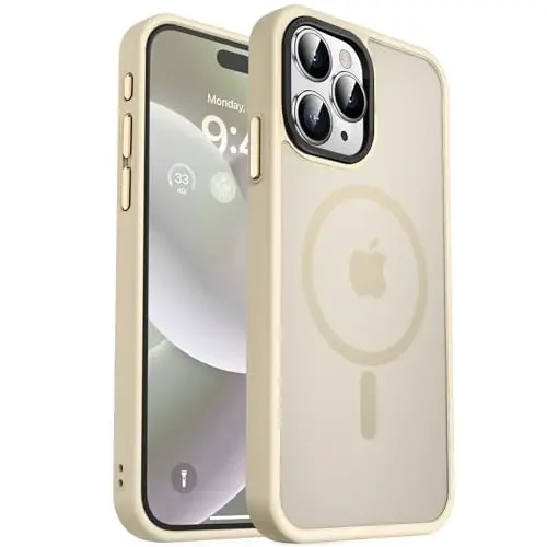 MOCCA Strong Magnetic for iPhone 15 Pro Max Case, [Compatible with Magsafe][13FT Military Drop Protection] Slim Translucent Matte Shockproof Case for iPhone 15 Pro Max 6.7'', Light Gold 