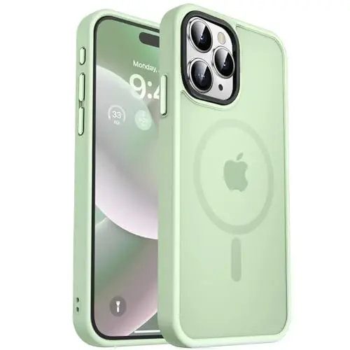 MOCCA Strong Magnetic for iPhone 15 Pro Max Case, [Compatible with Magsafe][13FT Military Drop Protection] Slim Translucent Matte Shockproof Case for iPhone 15 ProMax Case 6.7'', Light Green - MOCCA