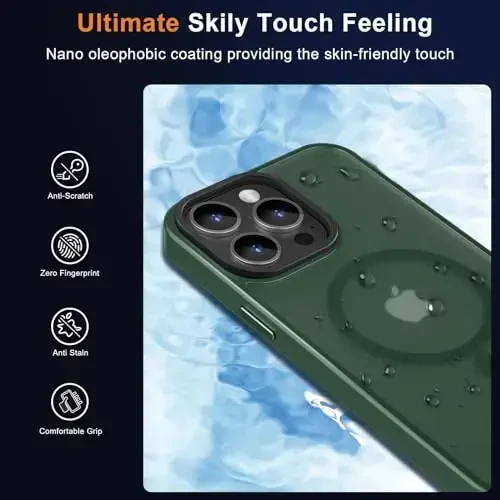 MOCCA Strong Magnetic for iPhone 15 Pro Max Case, [Compatible with Magsafe][13FT Military Drop Protection] Slim Translucent Matte Shockproof Case for iPhone 15 ProMax Case 6.7'', Midnight Green - 6