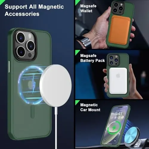 MOCCA Strong Magnetic for iPhone 15 Pro Max Case, [Compatible with Magsafe][13FT Military Drop Protection] Slim Translucent Matte Shockproof Case for iPhone 15 ProMax Case 6.7'', Midnight Green - 2