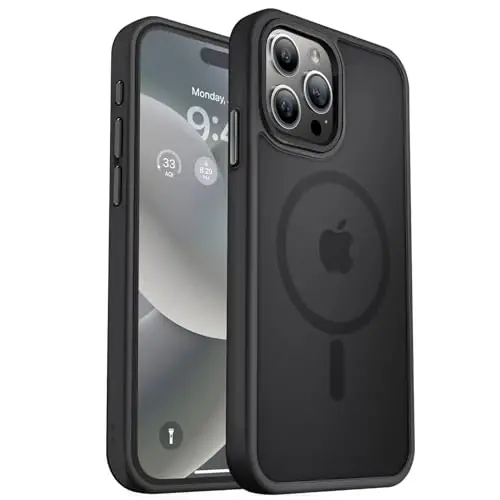 iPhone 15 Pro Max için MOCCA Güçlü Manyetik Kılıf, [Magsafe ile Uyumlu][13FT Askeri Düşme Koruması] iPhone 15 ProMax 6.7'' için İnce Yarı Saydam Mat Darbeye Dayanıklı Kılıf, Siyah - 1