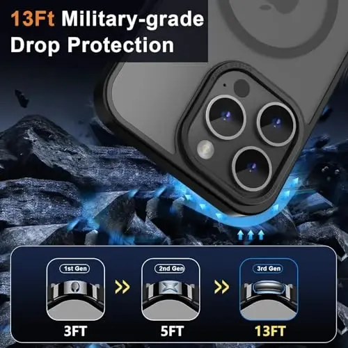 iPhone 15 Pro Max için MOCCA Güçlü Manyetik Kılıf, [Magsafe ile Uyumlu][13FT Askeri Düşme Koruması] iPhone 15 ProMax 6.7'' için İnce Yarı Saydam Mat Darbeye Dayanıklı Kılıf, Siyah - 4
