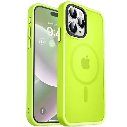 MOCCA Strong Magnetic for iPhone 15 Pro Max Case, [Compatible with Magsafe][13FT Military Drop Protection] Slim Translucent Matte Shockproof Case for iPhone 15 ProMax Case 6.7'', Fluorescent Green 