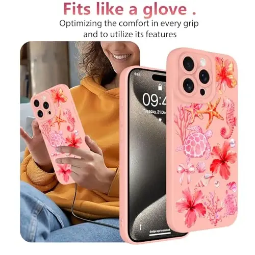 iPhone 15 Pro Max için OOK Çiçekli Kılıf, Sevimli Pembe Okyanus Deniz Kabuğu Çiçeği | Yumuşak TPU, Kadınlar ve Kızlar için Darbeye Dayanıklı Koruyucu Telefon Kılıfı 
