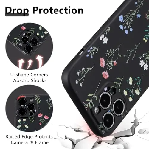 RALEAVO Floral Case for iPhone 15 Pro Max,Liquid Silicone Cover with Flower Daisies Pattern Cute Phone Cover for Girls Women Slim Soft Rubber Protective Phone Case for iPhone 15 Pro Max (6.7