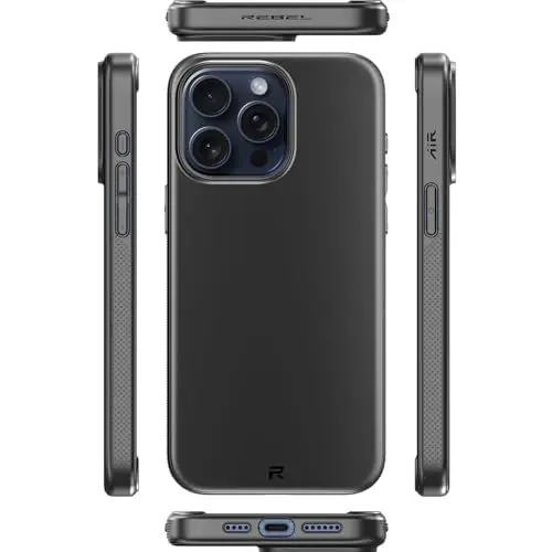 REBEL Air Case for iPhone 15 Pro Max [Air² Series] Strong MagSafe Compatible, Grippy Sides, Slim & Lightweight TPU Cover, Protective Corners, Raised Lens Ring, 6.7 Inch Phone 2024 (Black) - 5
