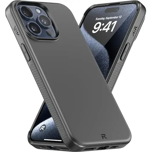 REBEL Air Case for iPhone 15 Pro Max [Air² Series] Strong MagSafe Compatible, Grippy Sides, Slim & Lightweight TPU Cover, Protective Corners, Raised Lens Ring, 6.7 Inch Phone 2024 (Black) 