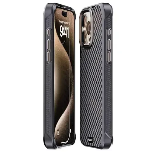 REBEL Case for iPhone 15 Pro Max [Gen-5 Aramid Fiber] Strong MagSafe Compatible, Grippy Sides, Shockproof Corners, Metal Lens + Buttons, Upgraded Protective Design, 6.7 Inch Phone 2023 (Black) - 5