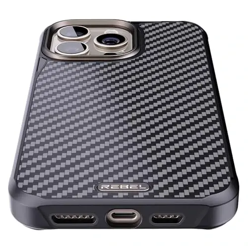 REBEL Case for iPhone 15 Pro Max [Gen-5 Aramid Fiber] Strong MagSafe Compatible, Grippy Sides, Shockproof Corners, Metal Lens + Buttons, Upgraded Protective Design, 6.7 Inch Phone 2023 (Black) - 4
