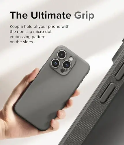 Ringke Onyx for iPhone 15 Pro Max Case, [Feels Good in The Hand] Oil & Dirt Resistant, Individual Lens Covers for Cameras, Non-Slip Enhanced Grip Lightweight Cover - Gray - 5
