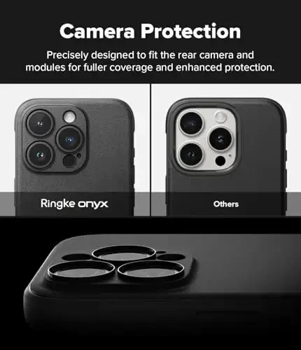 Ringke Onyx for iPhone 15 Pro Max Case, [Compatible with MagSafe] Oil & Dirt Resistant, Individual Lens Covers for Cameras, Non-Slip Enhanced Grip Lightweight Cover - Magnetic Black - 4