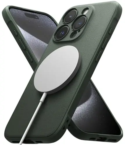 Ringke Onyx for iPhone 15 Pro Max Case, [Compatible with MagSafe] Oil & Dirt Resistant, Individual Lens Covers for Cameras, Non-Slip Enhanced Grip Lightweight Cover - Magnetic Dark Green - 1