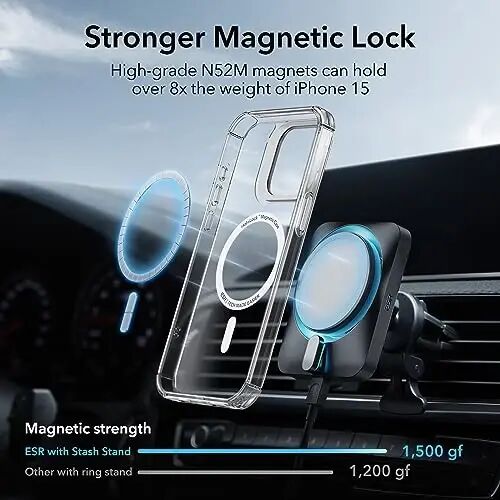 iPhone 15 Pro Max için Standlı ESR Kılıfı, MagSafe Uyumlu, Dahili 9H+ Temperli Cam Ekran Koruyuculu Tam Gövdeli Askeri Sınıf Düşmeye Dayanıklı Kılıf, Zırh Serisi, Şeffaf 