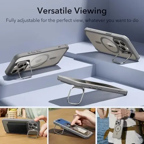 iPhone 15 Pro Max için Standlı ESR Kılıfı, MagSafe Uyumlu, Tam Gövdeli Askeri Sınıf Düşmeye Dayanıklı Kılıf, Dahili 9H+ Temperli Cam Ekran Koruyucu, Zırh Serisi, Şeffaf Gri - 3