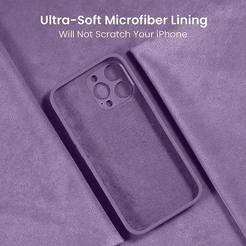 FireNova Designed for iPhone 15 Pro Max Case, Silicone Upgraded [Camera Protection] Phone Case with [2 Screen Protectors], Soft Anti-Scratch Microfiber Lining Inside, 6.7 inch, Light Purple - 5