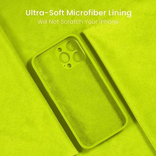 FireNova Designed for iPhone 15 Pro Max Case, Silicone Upgraded [Camera Protection] Phone Case with [2 Screen Protectors], Soft Anti-Scratch Microfiber Lining Inside, 6.7 inch, Fluorescent Green - 5