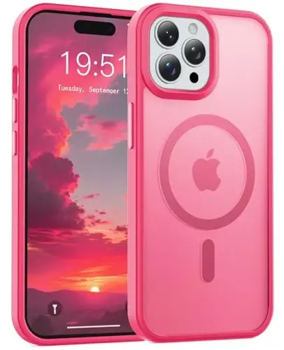Temdan for iPhone 15 Pro Max Case, Compatible with Magsafe, Anti-Yellowing, Military-Grade Protection, Shockproof Slim Magnetic Phone Case Cover, Hot Pink 