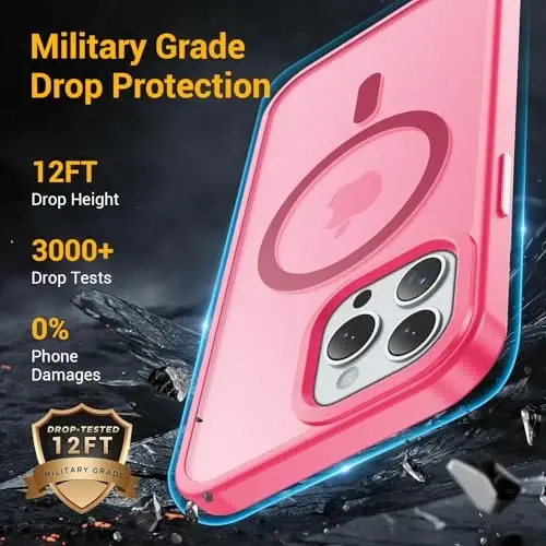 Temdan for iPhone 15 Pro Max Case, Compatible with Magsafe, Anti-Yellowing, Military-Grade Protection, Shockproof Slim Magnetic Phone Case Cover, Hot Pink - 4