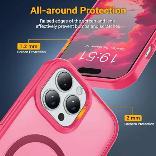 Temdan for iPhone 15 Pro Max Case, Compatible with Magsafe, Anti-Yellowing, Military-Grade Protection, Shockproof Slim Magnetic Phone Case Cover, Hot Pink - 5