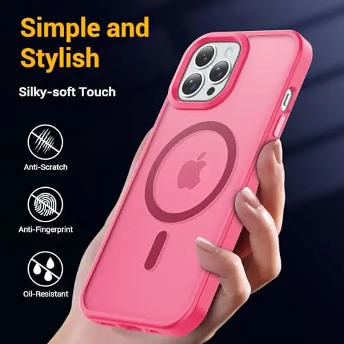 Temdan for iPhone 15 Pro Max Case, Compatible with Magsafe, Anti-Yellowing, Military-Grade Protection, Shockproof Slim Magnetic Phone Case Cover, Hot Pink - 6