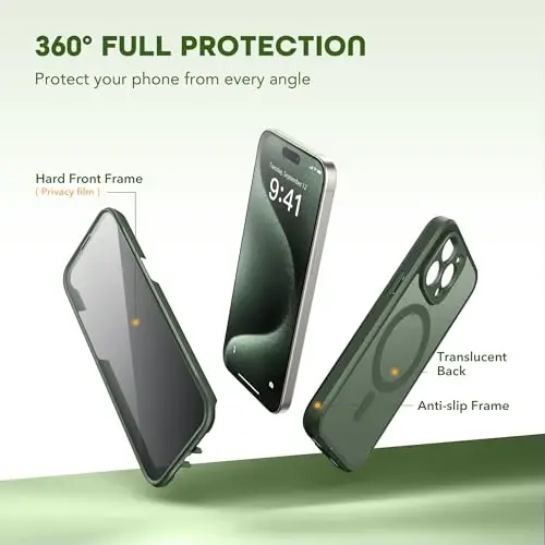 TIESZEN for iPhone 15 Pro Max Case, Compatible with MagSafe, Built-in Privacy Screen Protector and Camera Protection, Anti Spy Full Body Dustproof Shockproof Hard Phone Case 6.7