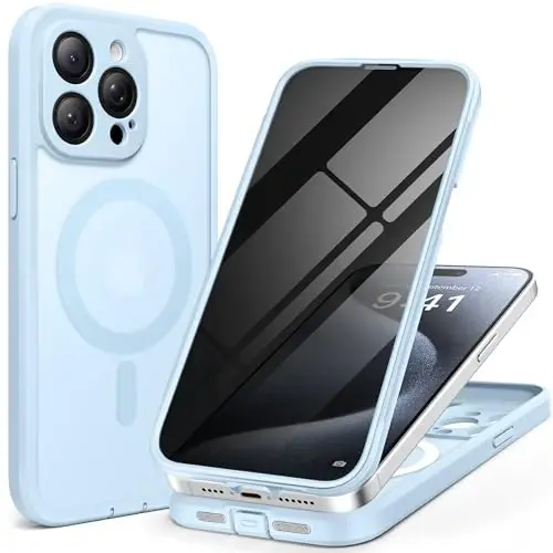 TIESZEN for iPhone 15 Pro Max Case, Compatible with MagSafe, Built-in Privacy Screen Protector and Camera Protection, Anti Spy Full Body Dustproof Shockproof Hard Phone Case 6.7