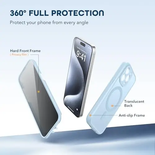 TIESZEN for iPhone 15 Pro Max Case, Compatible with MagSafe, Built-in Privacy Screen Protector and Camera Protection, Anti Spy Full Body Dustproof Shockproof Hard Phone Case 6.7
