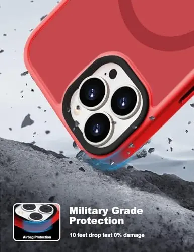 iPhone 15 Pro Max için Tigowos kılıf, MagSafe uyumlu, 10FT düşmeye dayanıklı, mat ten hissi veren darbeye dayanıklı arka kapak, iPhone 15 Pro Max telefon kılıfları ile uyumlu, Kırmızı - 2