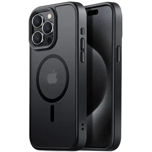 iPhone 15 Pro Max için Tigowos kılıf, MagSafe uyumlu, 3 metre düşmeye dayanıklı, mat cilt hissi veren, darbeye dayanıklı arka kapak, iPhone 15 Pro Max telefon kılıfları ile uyumlu, Titanyum Siyahı 