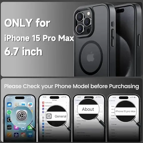 iPhone 15 Pro Max için Tigowos kılıf, MagSafe uyumlu, 3 metre düşmeye dayanıklı, mat cilt hissi veren, darbeye dayanıklı arka kapak, iPhone 15 Pro Max telefon kılıflarıyla uyumlu, Titanyum Siyahı - 2