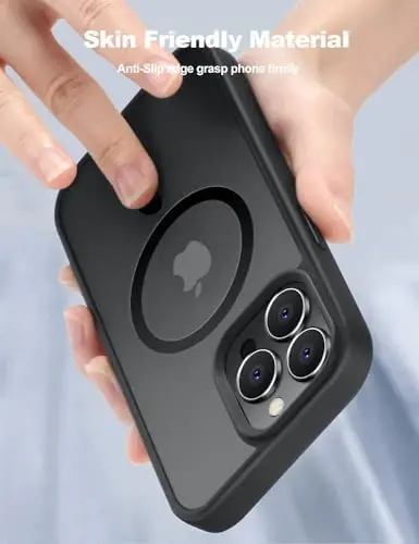 iPhone 15 Pro Max için Tigowos kılıf, MagSafe uyumlu, 3 metre düşmeye dayanıklı, mat cilt hissi veren, darbeye dayanıklı arka kapak, Titanyum Siyah - 5