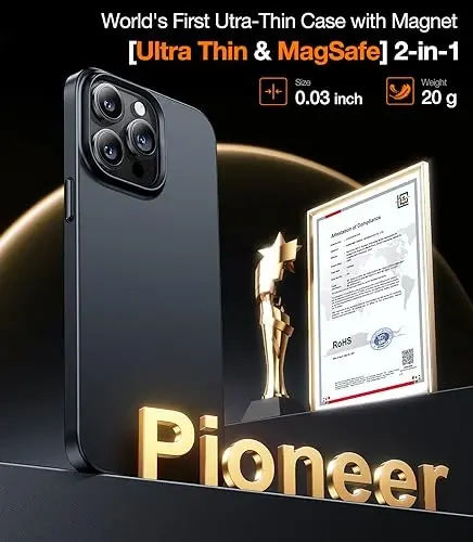 TORRAS Magnetic Slim-Fit for iPhone 15 Pro Max Phone Case, Ultra-Thin 15 ProMax Case Compatible with MagSafe, Matte Hard PC Cover Protective Anti-Fingerprint Anti-Scratch 2023, Black - 2