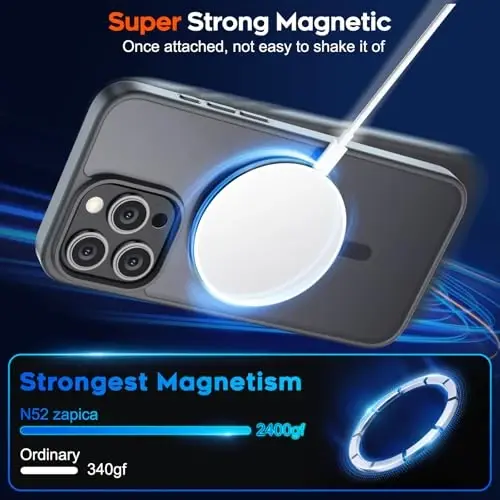 zapica Magnetic for iPhone 15 Pro Max Case, [Compatible with MagSafe] [Military Grade Drop Protection] Translucent Matte Shockproof Anti-Scratch Phone Case for Women and Men, Black - 3