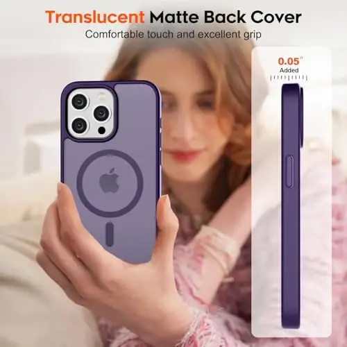 zapica Magnetic for iPhone 15 Pro Max Case, Dark Purple | Compatible with MagSafe, Military Grade Drop Protection, Translucent Matte Anti-Scratch Phone Cover - 7