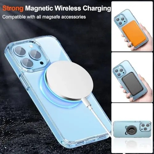 zapica Magnetic for iPhone 15 Pro Max Case, [Crystal Clear Not Yellowing] [Compatible with MagSafe] [Military Drop Protection] Non-Slip Shockproof Anti-Scratch Phone Case, Clear - 3