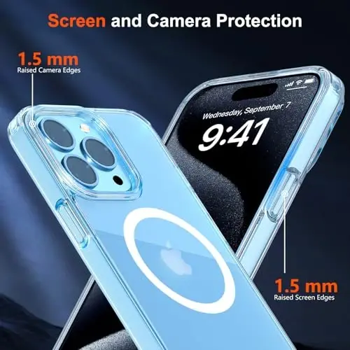 zapica Magnetic for iPhone 15 Pro Max Case, [Crystal Clear Not Yellowing] [Compatible with MagSafe] [Military Drop Protection] Non-Slip Shockproof Anti-Scratch Phone Case, Clear - 5