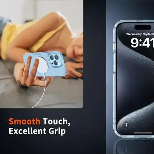 zapica Magnetic for iPhone 15 Pro Max Case, [Crystal Clear Not Yellowing] [Compatible with MagSafe] [Military Drop Protection] Non-Slip Shockproof Anti-Scratch Phone Case, Clear - 7