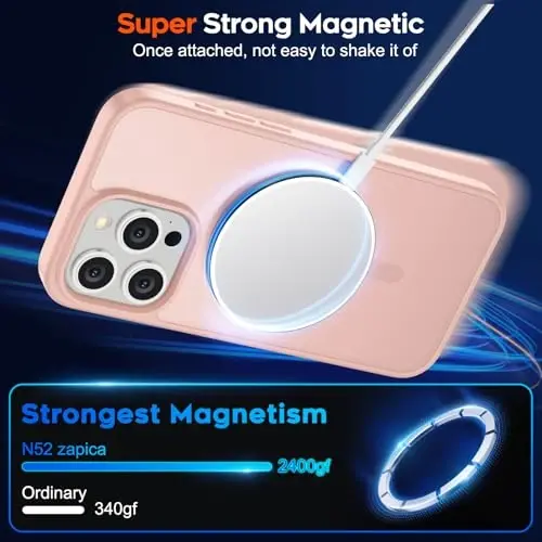 zapica Magnetic for iPhone 15 Pro Max Case, [Compatible with MagSafe] [Military Grade Drop Protection] Translucent Matte Shockproof Anti-Scratch Phone Case for Women and Men, Light Pink - 3
