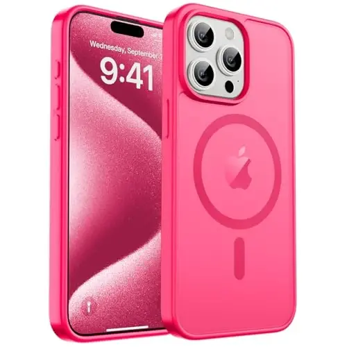 zapica Magnetic for iPhone 15 Pro Max Case, [Compatible with MagSafe] [Military Grade Drop Protection] Translucent Matte Shockproof Anti-Scratch Phone Case for Women and Men, Hot Pink - 1