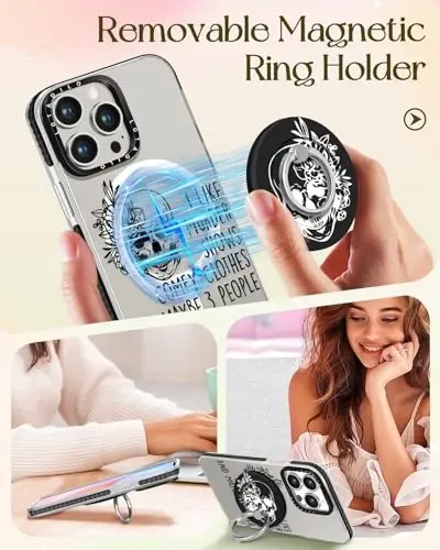 iPhone 15 Pro Max Kadın Kılıfı için Lotadilo - Sevimli Kawaii Tasarımlı Kızlar Magsafe Manyetik Yüzük Tutucu Standlı Kurukafa İskelet Telefon Kılıfları Estetik Kız TPU Funda 15 Pro Max için - 4