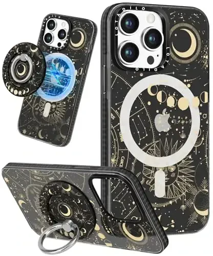 Lotadilo for iPhone 15 Pro Max Case for Women - Girls Cute Design Compatible with Magsafe Magnetic Ring Holder Stand Moon Sun Stars Phone Covers Aesthetic Girly TPU Funda for 15 Pro Max - LOTADILO